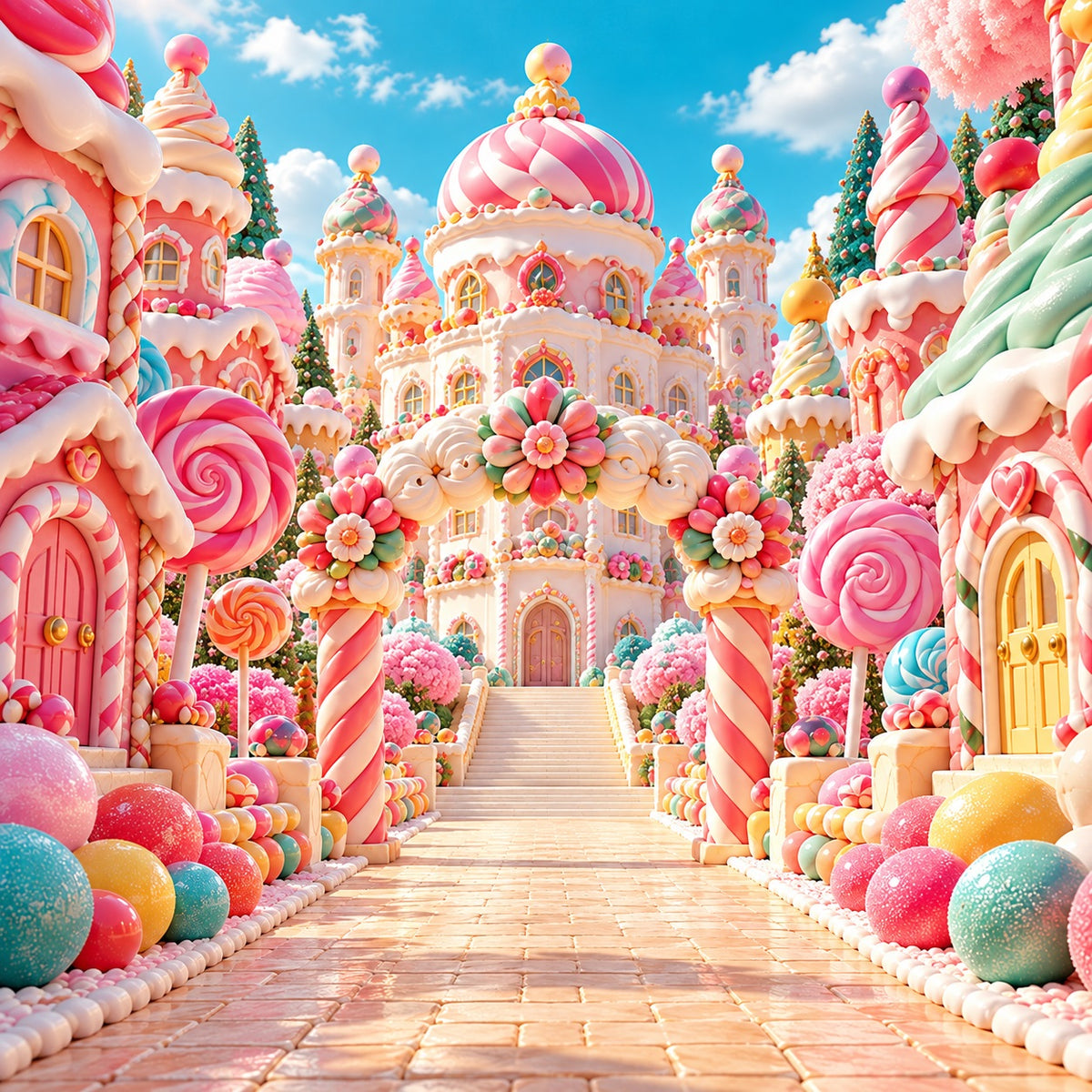 Candyland Christmas Garage Door Banner Pastel Candy Castle Outdoor Christmas Garage Door Cover HQ610-135-1 Car