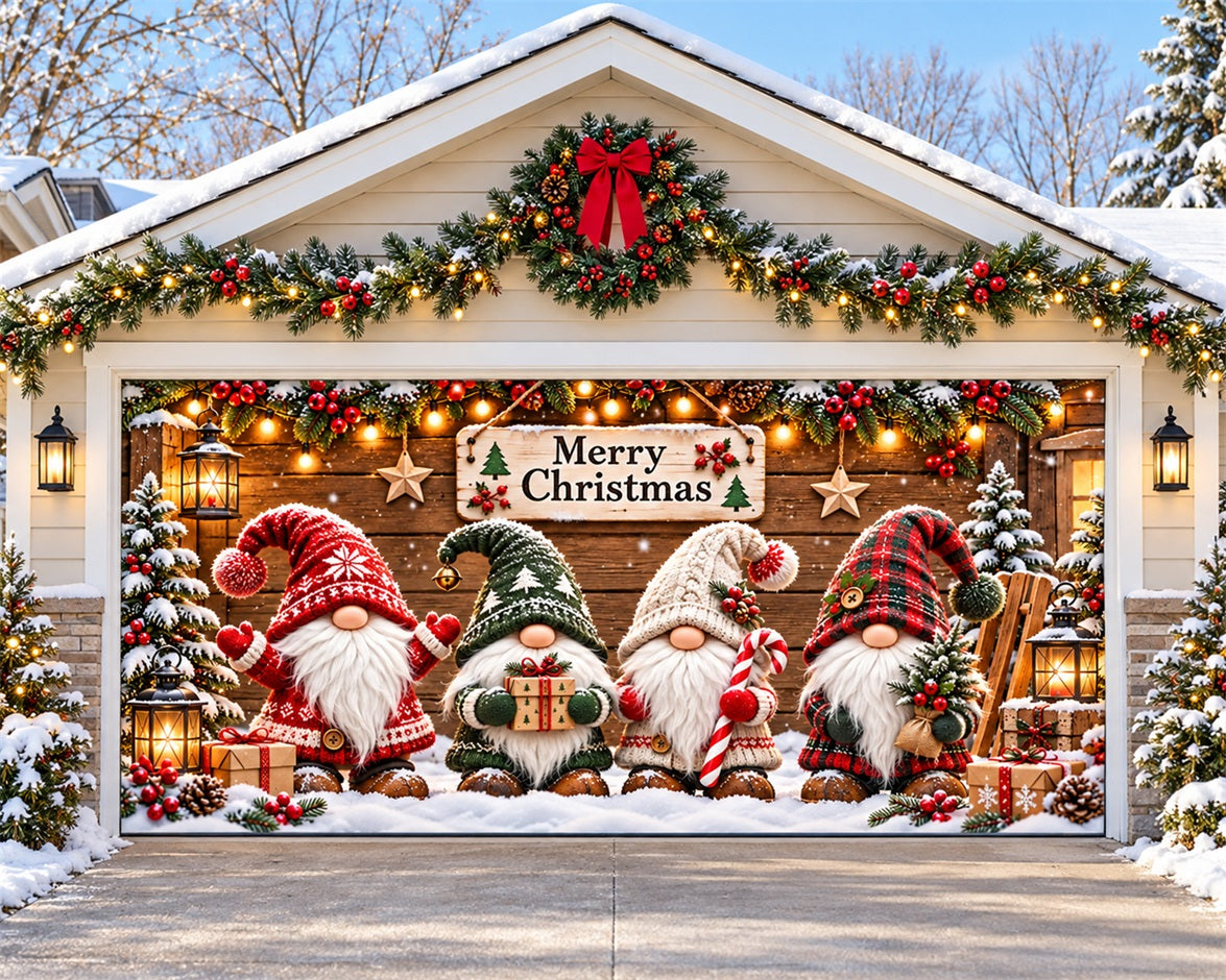 Cute Christmas Garage Door Cover Snowy Gnome Garland Christmas Outdoor Garage Door Decor HQ610-137-2 Car