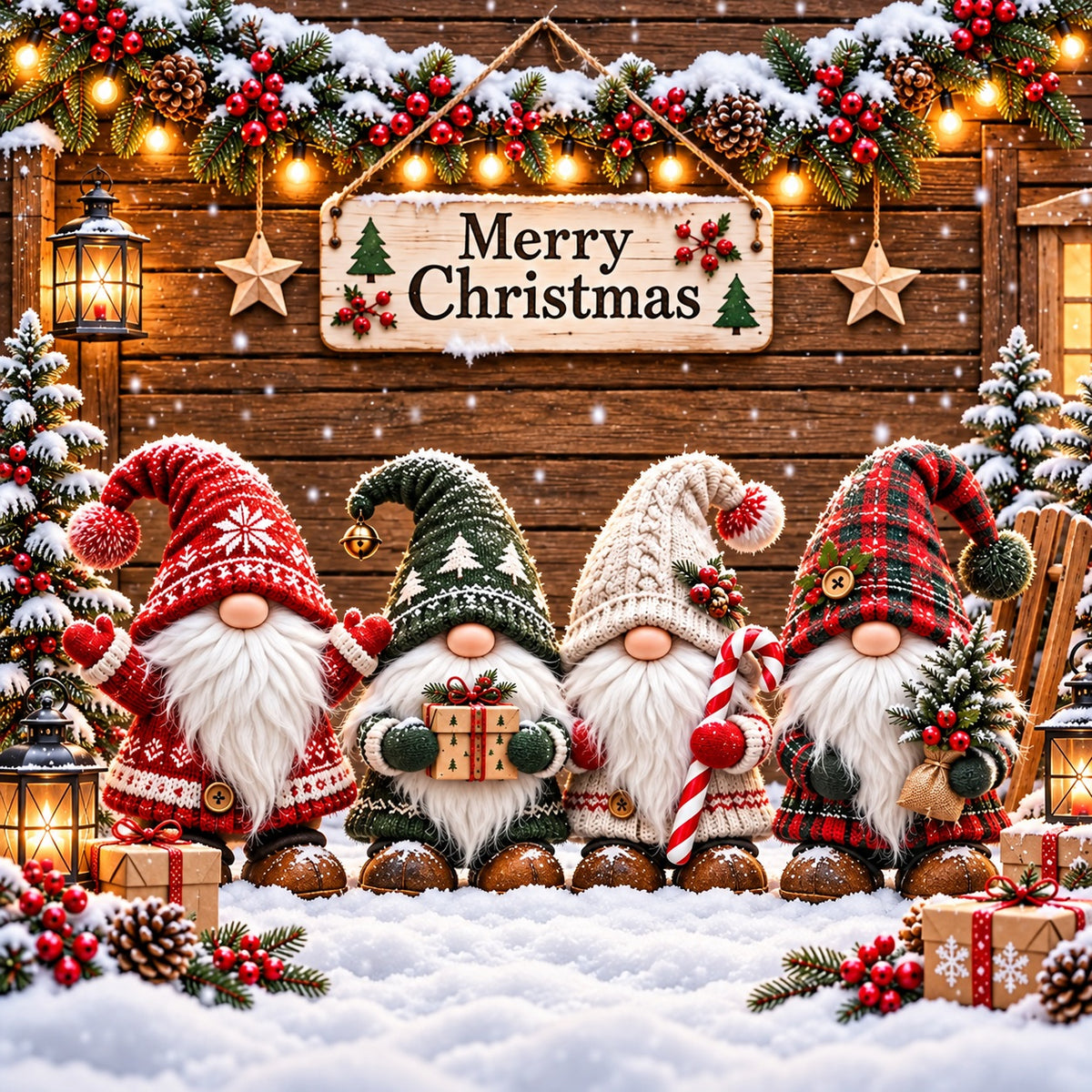 Cute Christmas Garage Door Cover Snowy Gnome Garland Christmas Outdoor Garage Door Decor HQ610-137-1 Car