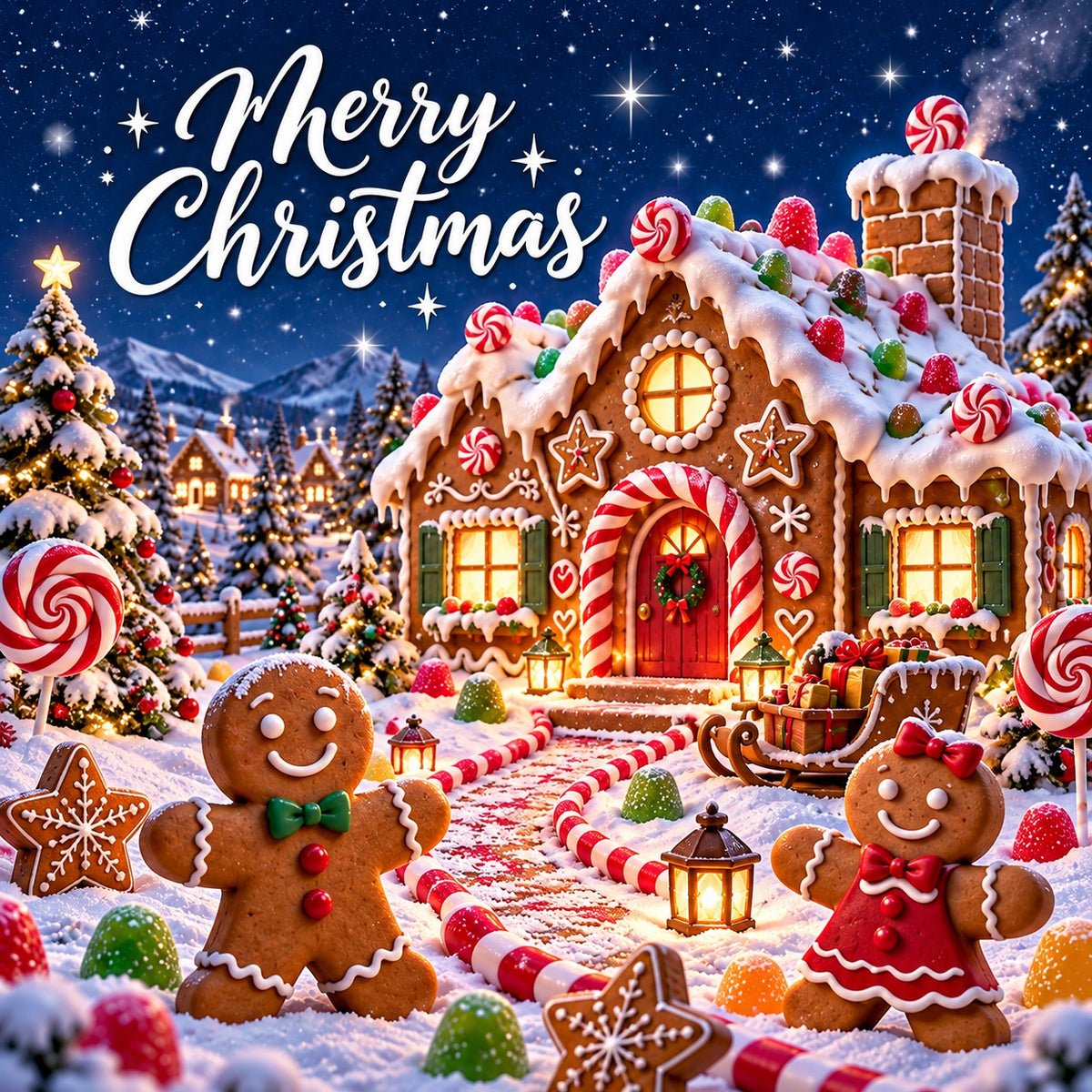 Gingerbread House Christmas Garage Door Banner Snowy Forest Village Christmas Garage Door Decoration HQ610-140-1 Car
