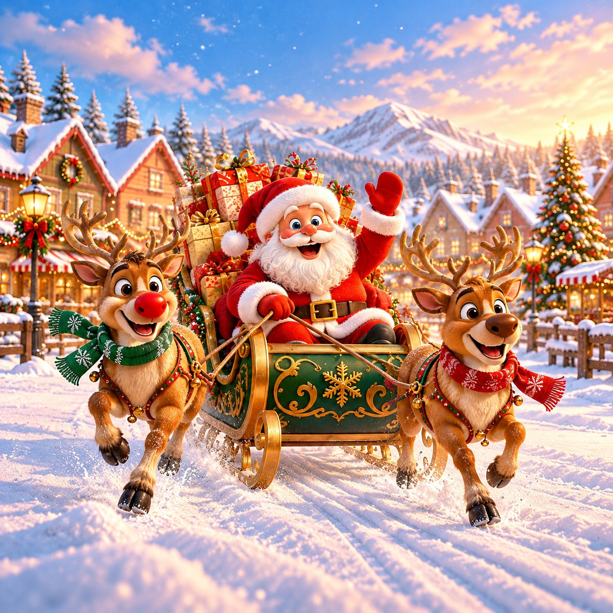 Santa Reindeer Christmas Garage Door Cover Sleigh Festive Village Christmas Garage Door Decor HQ610-141-1 Car