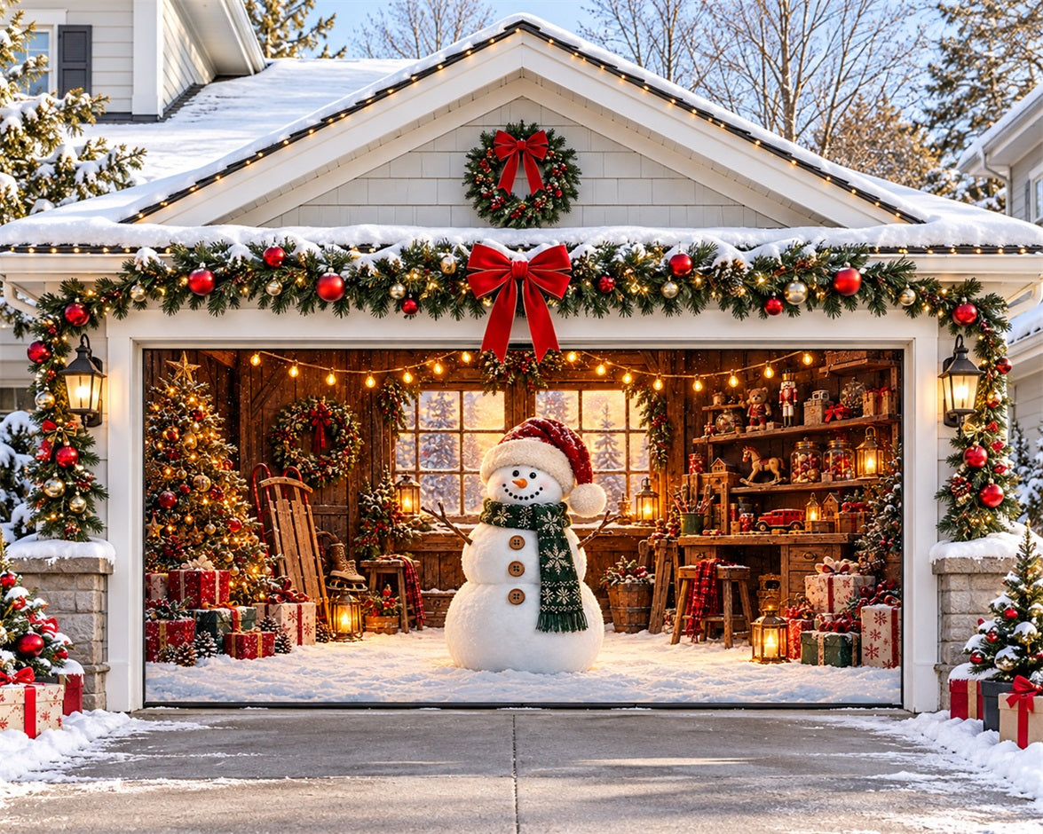 Rustic Christmas Garage Door Cover Snowman Santa Workshop Christmas Garage Door Banner HQ610-142-2 Car