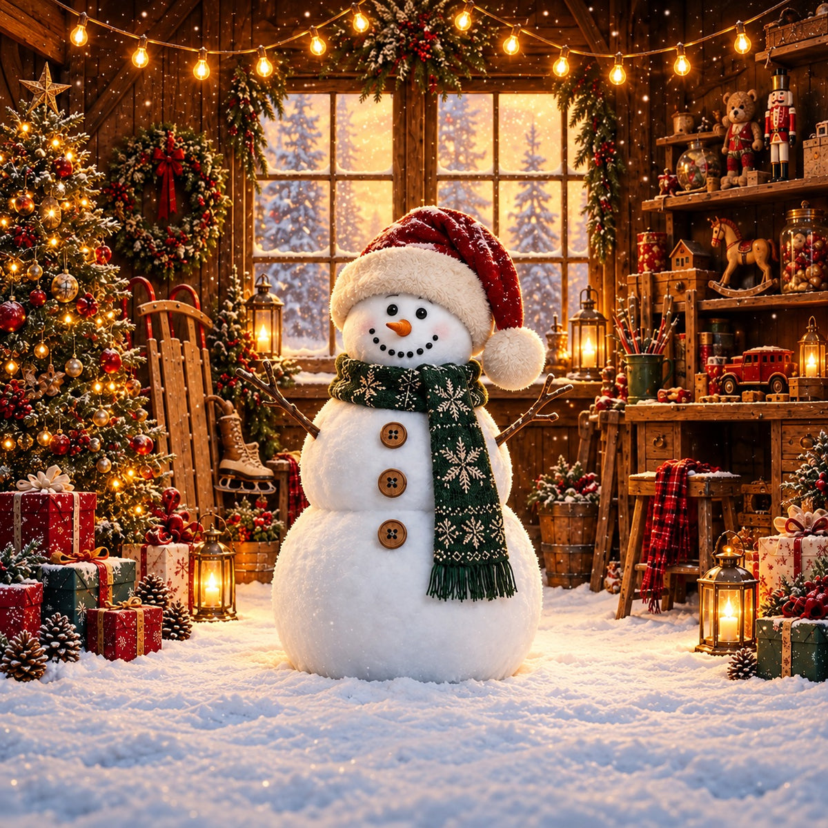 Rustic Christmas Garage Door Cover Snowman Santa Workshop Christmas Garage Door Banner HQ610-142-1 Car