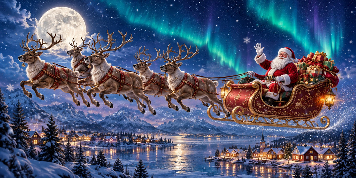Santa Reindeer Christmas Garage Door Cover Wonderland Aurora Sleigh Outdoor Christmas Garage Door Decoration HQ610-143-2 Car