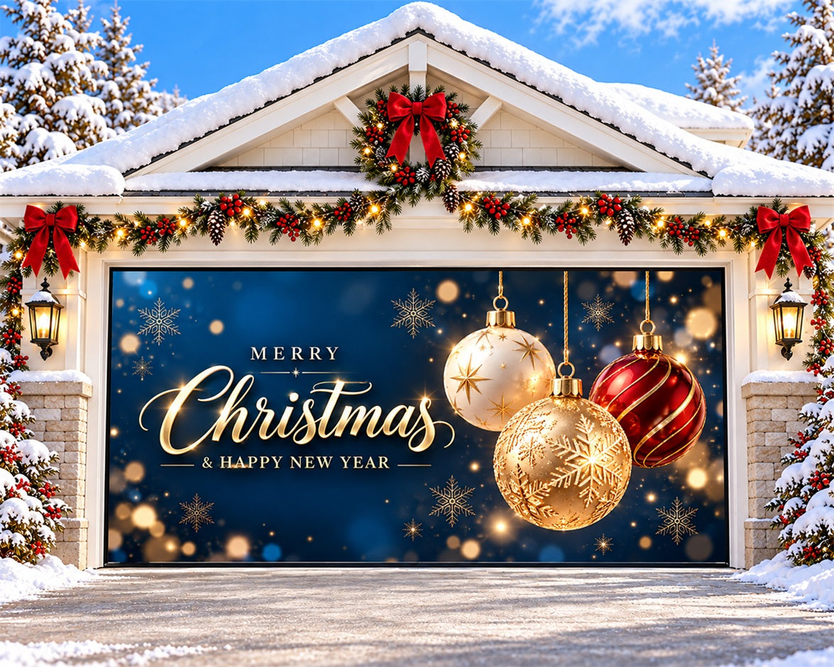 Christmas Ball Garage Door Cover Golden Ornament Greetings Christmas Garage Door Banner Decoration HQ610-147-2 Car