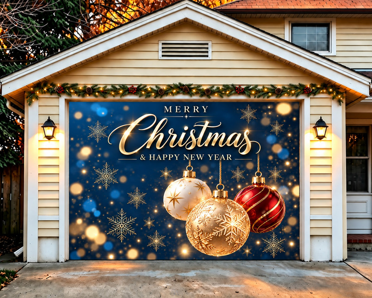 Christmas Ball Garage Door Cover Golden Ornament Greetings Christmas Garage Door Banner Decoration HQ610-147-1 Car