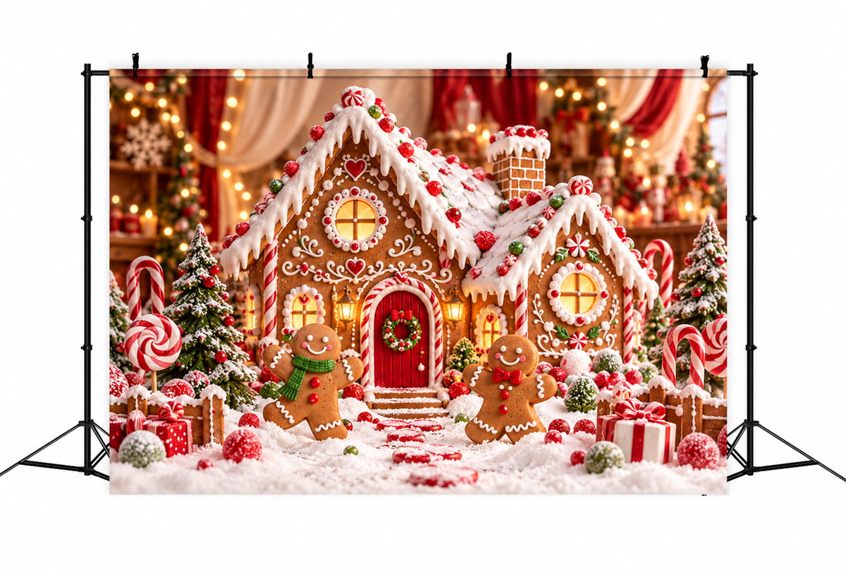 Gingerbread House Photo Backdrop Cartoon Cottage Candy Bokeh Christmas Photo Booth Backdrop HQ610-151