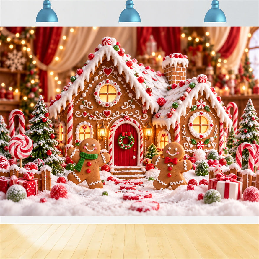 Gingerbread House Photo Backdrop Cartoon Cottage Candy Bokeh Christmas Photo Booth Backdrop HQ610-151