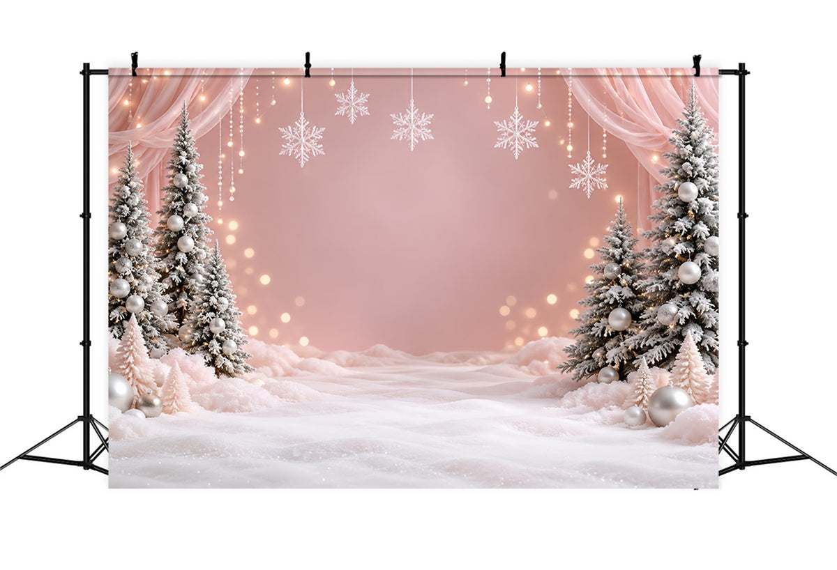 Winter Christmas Backdrop Blush Snowflake Wonderland Christmas Theme Backdrops HQ610-156