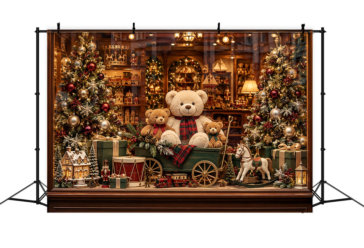 Santa's Toy Shop Backdrop Teddy Bear Toyshop Display Christmas Backdrop Portrait HQ610-164