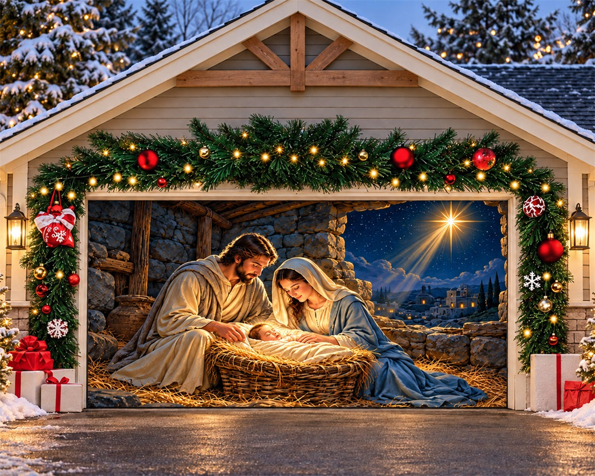 Religious Christmas Garage Door Cover Starry Nativity Manger Outdoor Christmas Garage Door Decoration HQ610-17-2 Car