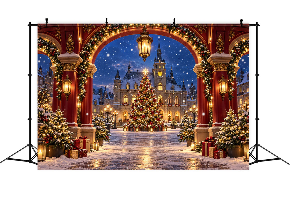 Christmas Arch Backdrop Crimson House Winter Village Christmas Party Picture Backdrop HQ610-170