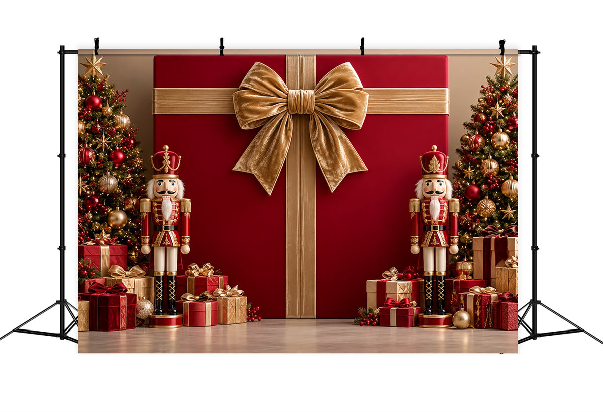 Christmas Bow Backdrop Nutcracker Velvet Gift Display Merry Christmas Photo Backdrop HQ610-177