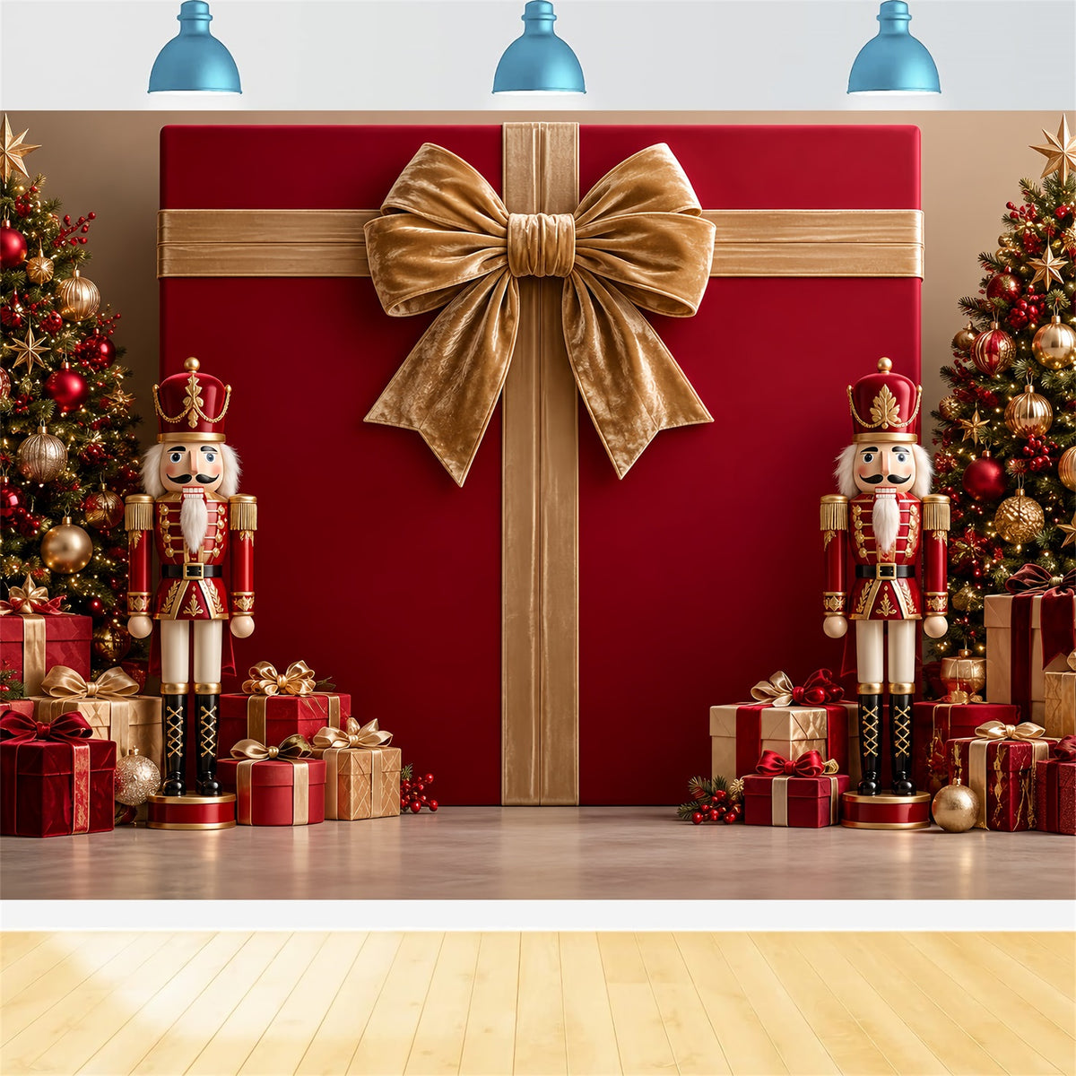 Christmas Bow Backdrop Nutcracker Velvet Gift Display Merry Christmas Photo Backdrop HQ610-177