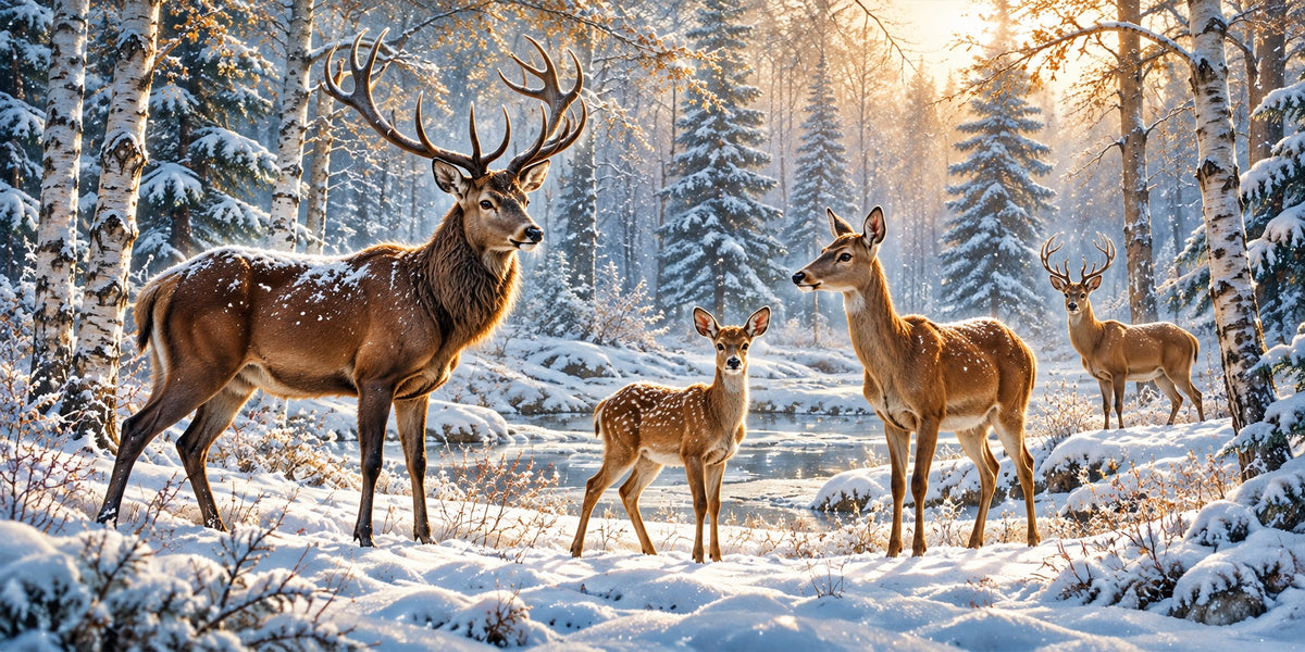 Reindeer Christmas Garage Door Cover Snowy Deer Forest Outdoor Christmas Garage Door Cover HQ610-18-2 Car