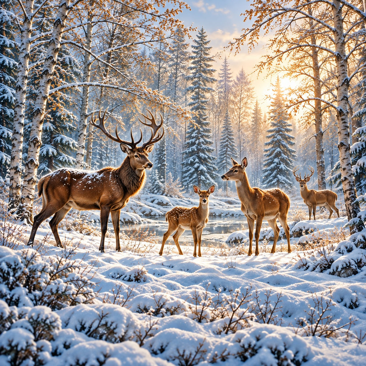Reindeer Christmas Garage Door Cover Snowy Deer Forest Outdoor Christmas Garage Door Cover HQ610-18-1 Car