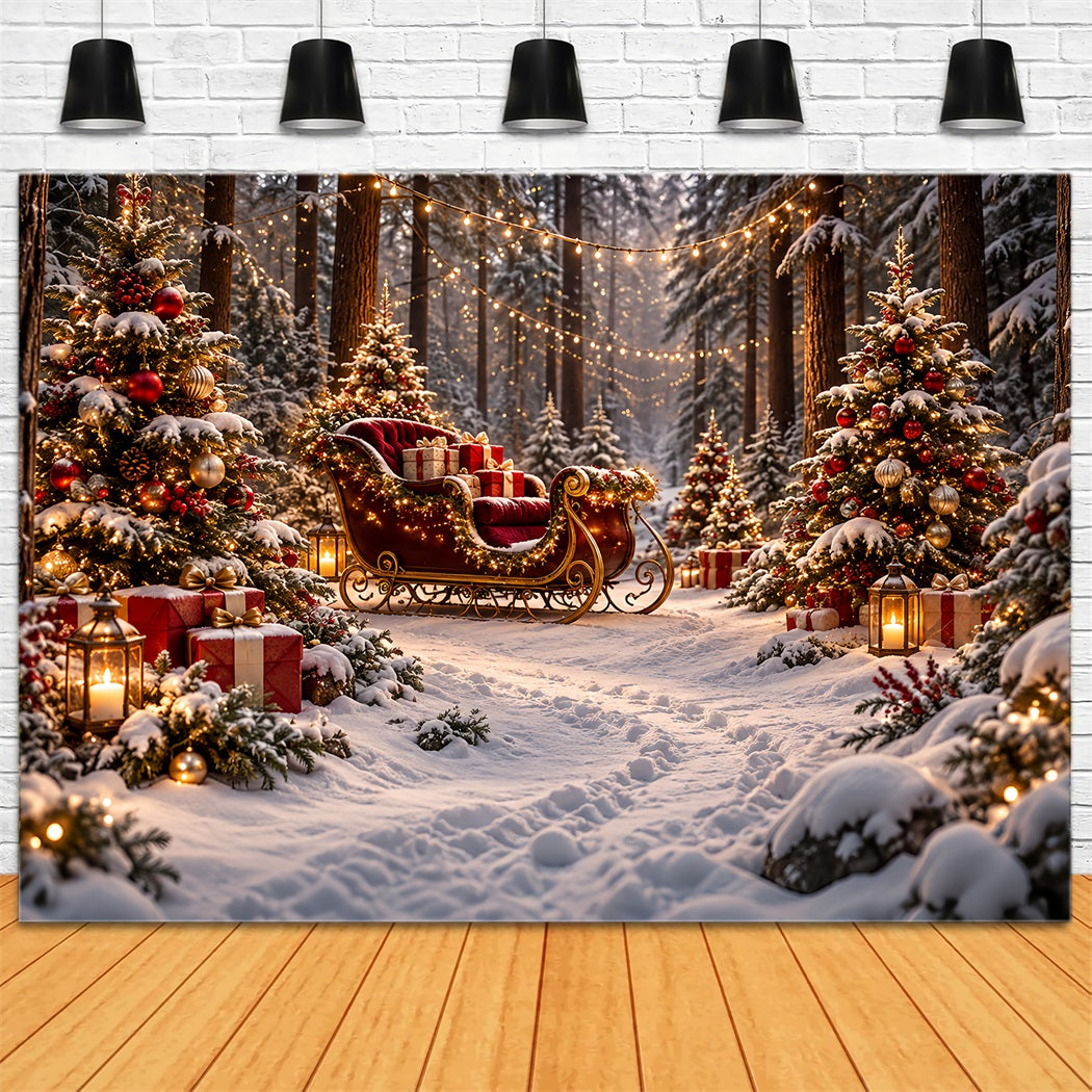 Christmas Tree Backdrops Festive Sleigh Forest Lanterns Christmas Backdrop for Stage HQ610-181