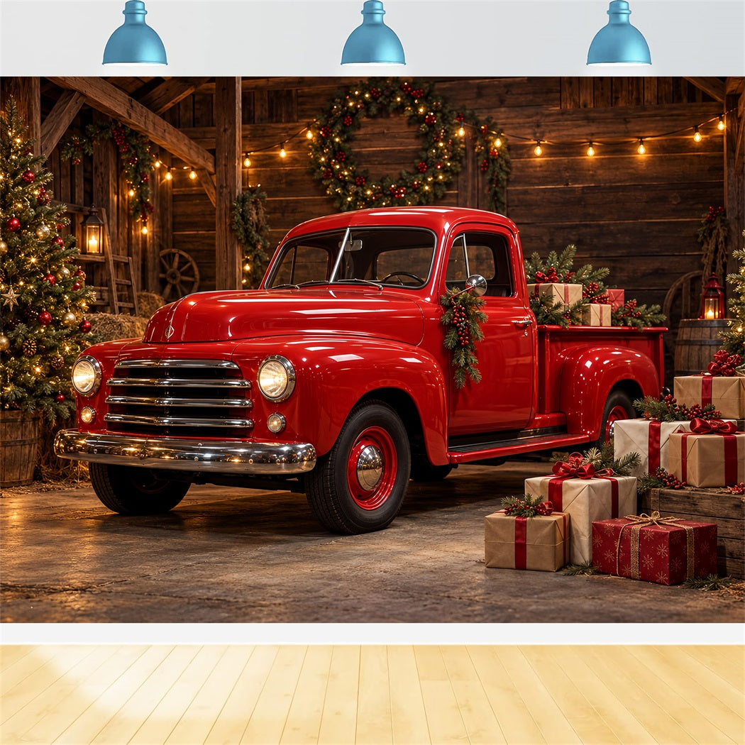 Christmas Photography Backdrop Vintage Red Truck Barn Merry Christmas Backdrops HQ610-184