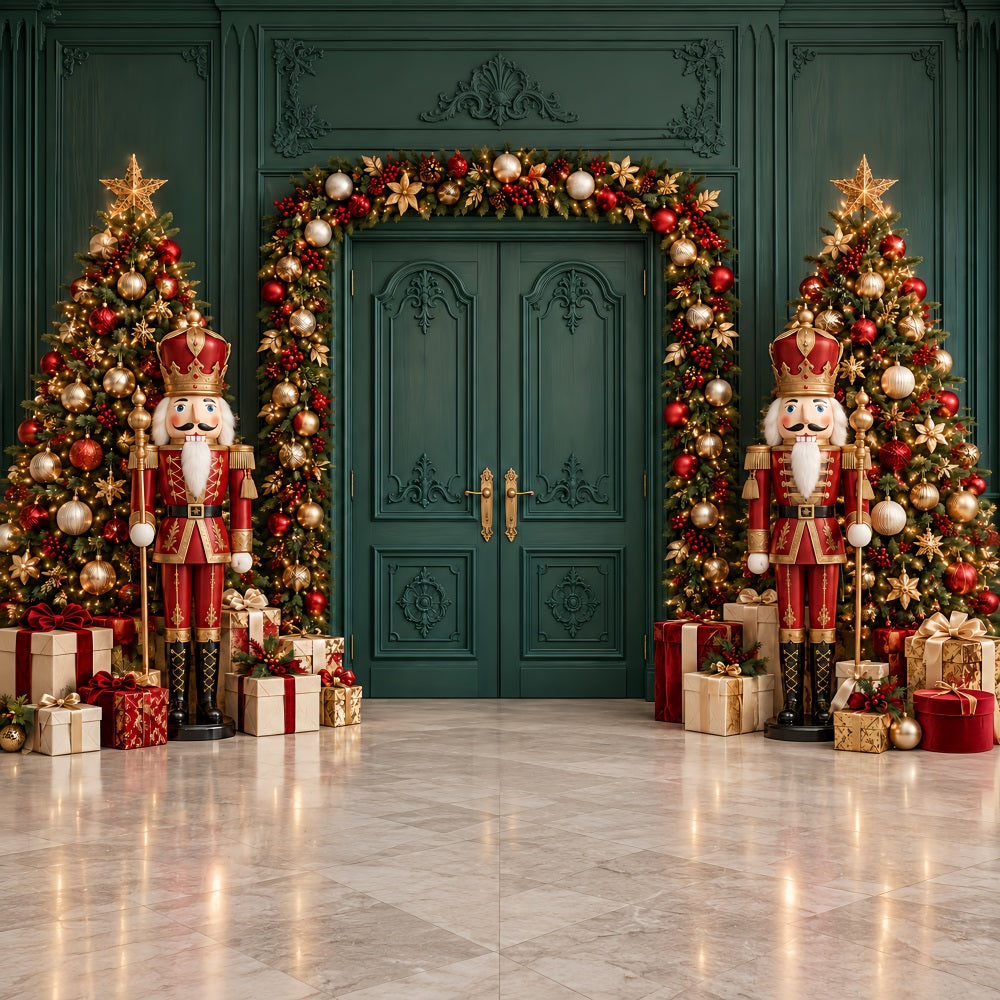 Christmas Backdrop Emerald Door Garland Display Nutcracker Ballet Backdrop HQ610-186