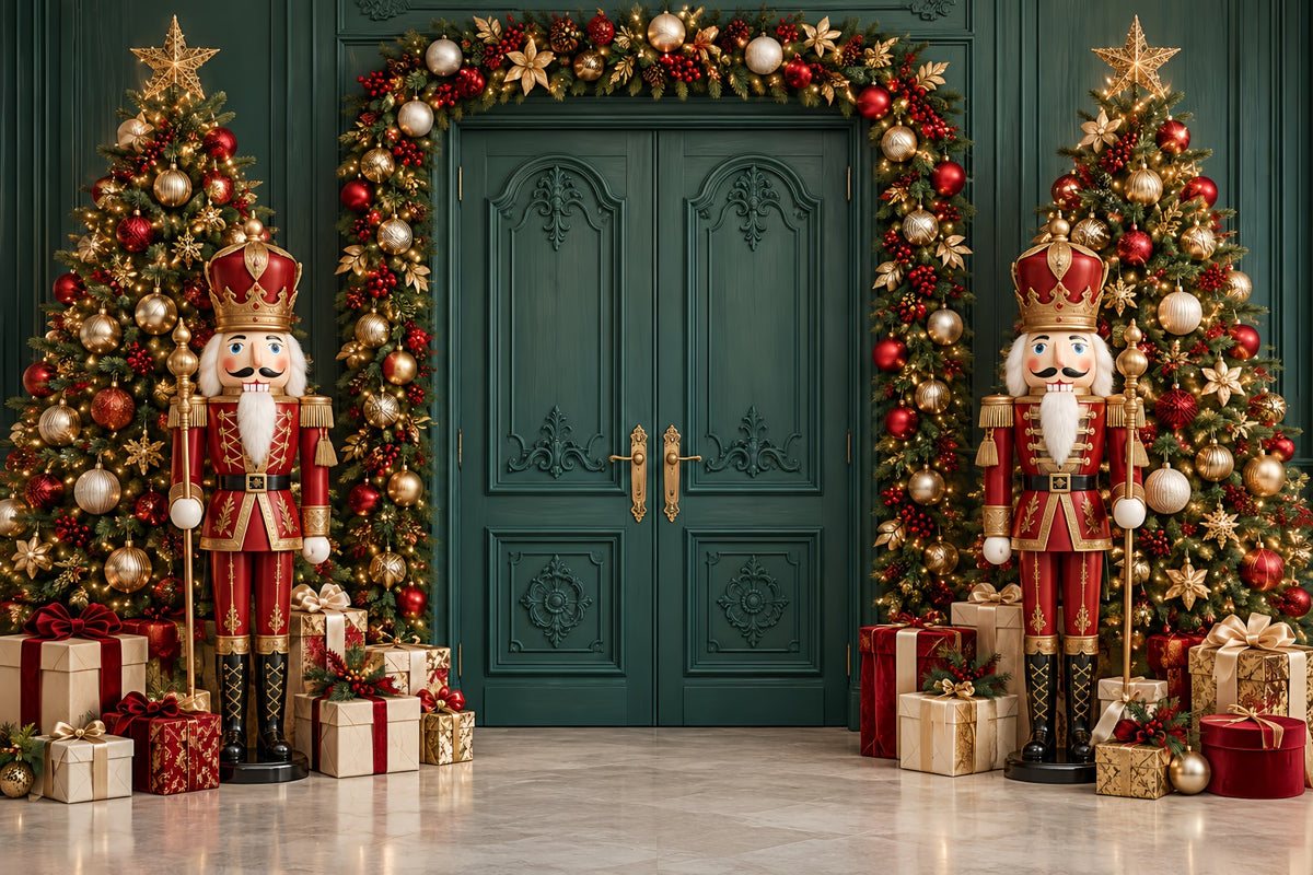 Christmas Backdrop Emerald Door Garland Display Nutcracker Ballet Backdrop HQ610-186