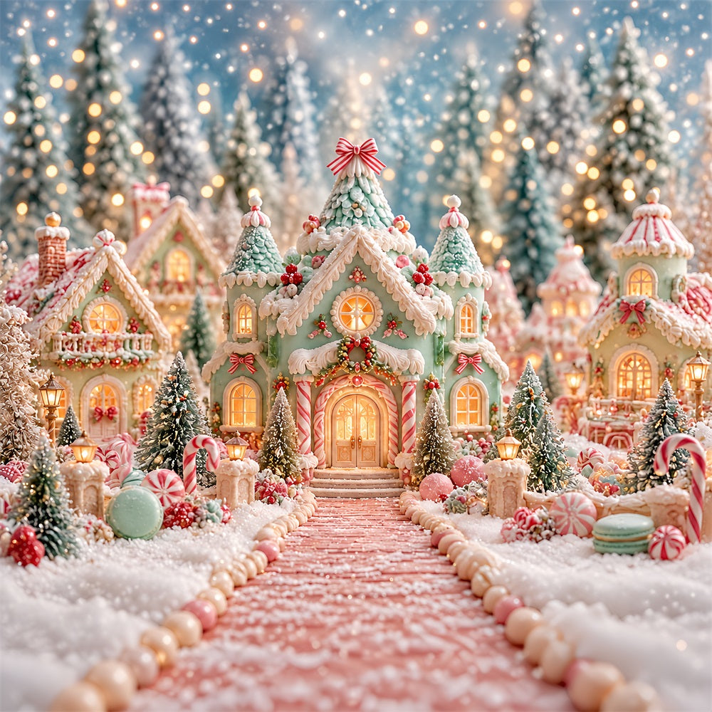 Gingerbread House Photo Backdrop Pastel Candyland Village Christmas Party Backdrop Ideas HQ610-188