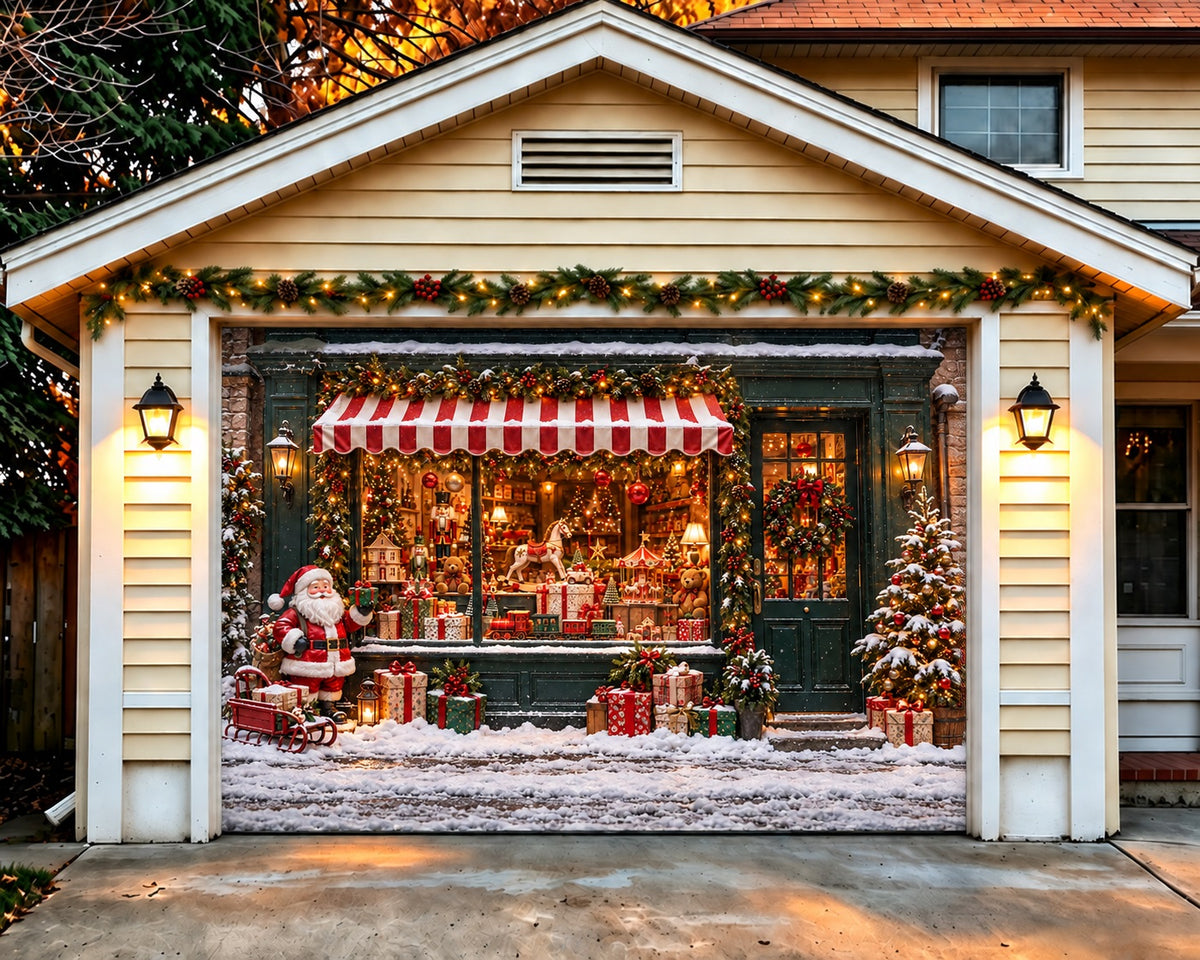 Christmas Shop Garage Door Cover Santa Toy Gifts Christmas Holiday Garage Door Cover HQ610-19-1 Car