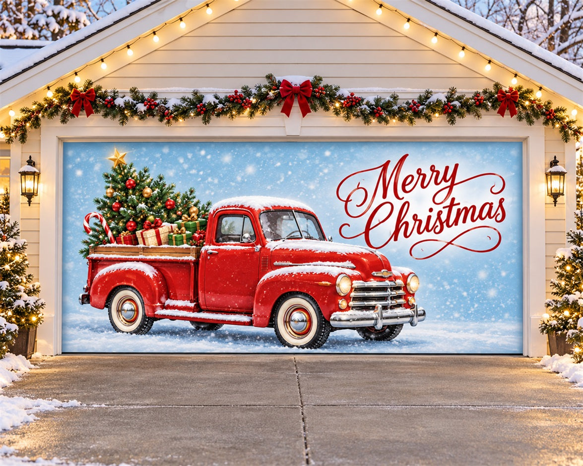 Red Truck Christmas Garage Door Cover Snow Box Tree Christmas Outdoor Garage Door Decor HQ610-20-2 Car