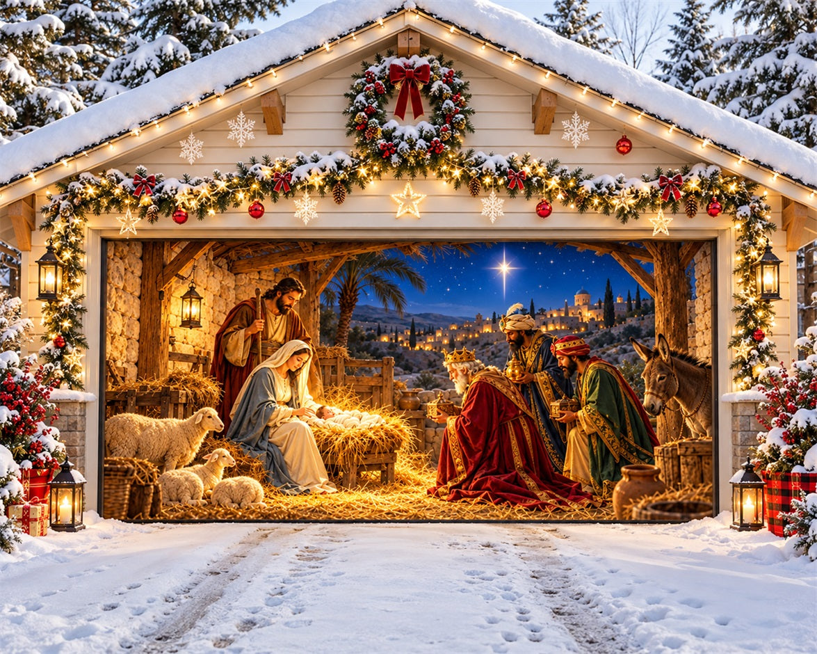 Nativity Christmas Garage Door Cover Three Kings Starry Christmas Garage Door Decoration HQ610-23-2 Car