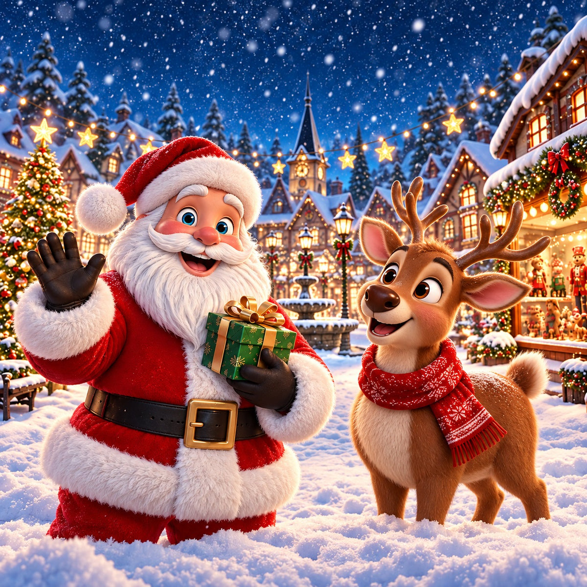 Santa Reindeer Christmas Garage Door Banner Snowy Village Star Christmas Garage Door Banner HQ610-25-1 Car