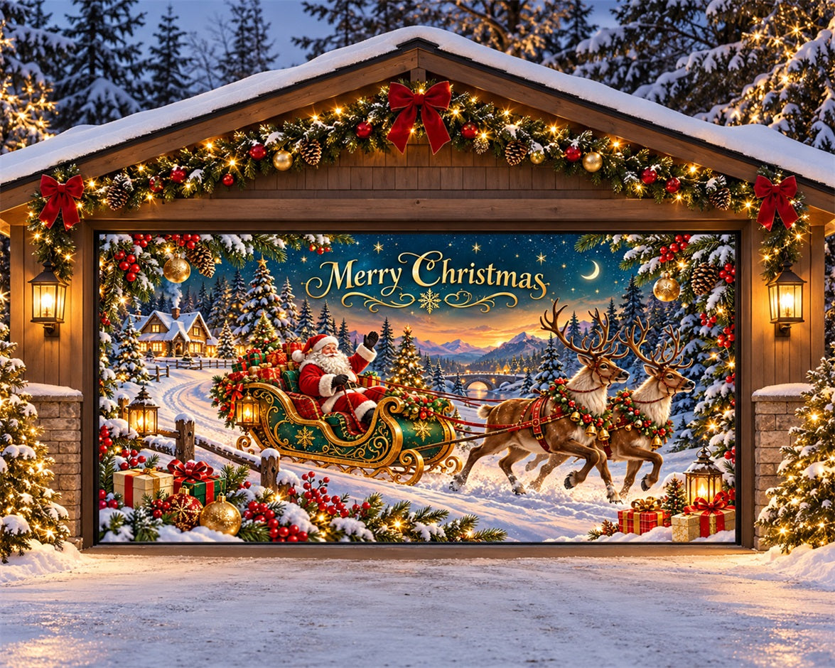 Elk Christmas Garage Door Cover Santa Sleigh Ride Outdoor Christmas Garage Door Decoration HQ610-26-2 Car
