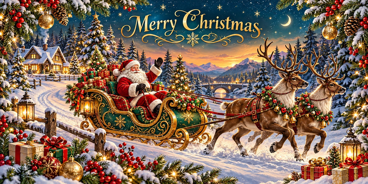 Elk Christmas Garage Door Cover Santa Sleigh Ride Outdoor Christmas Garage Door Decoration HQ610-26-2 Car
