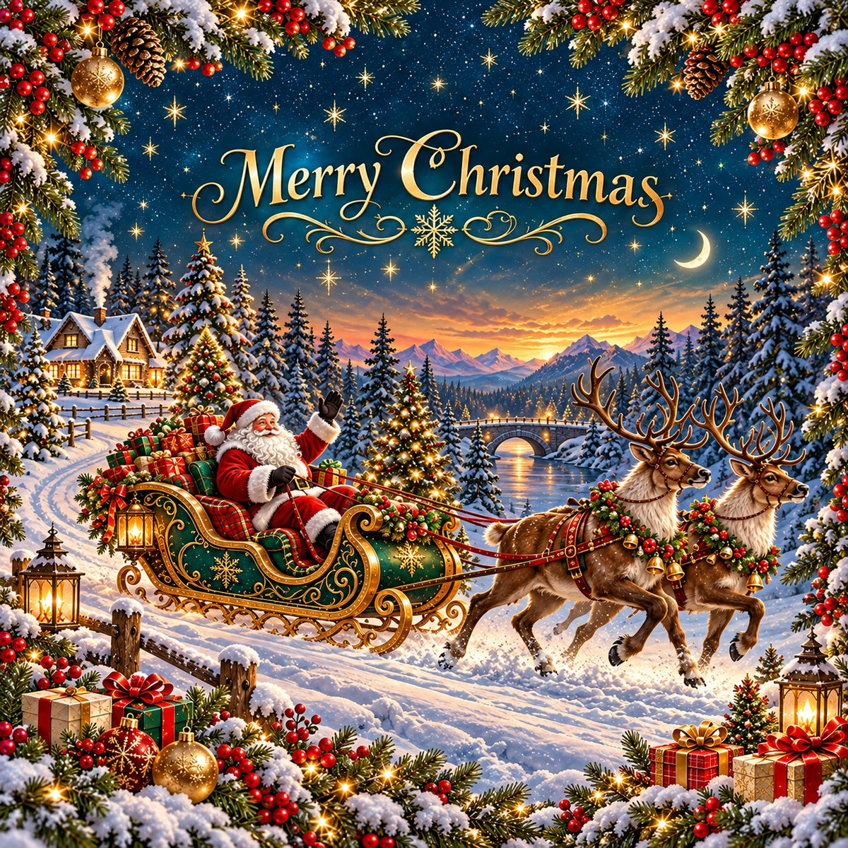Elk Christmas Garage Door Cover Santa Sleigh Ride Outdoor Christmas Garage Door Decoration HQ610-26-1 Car