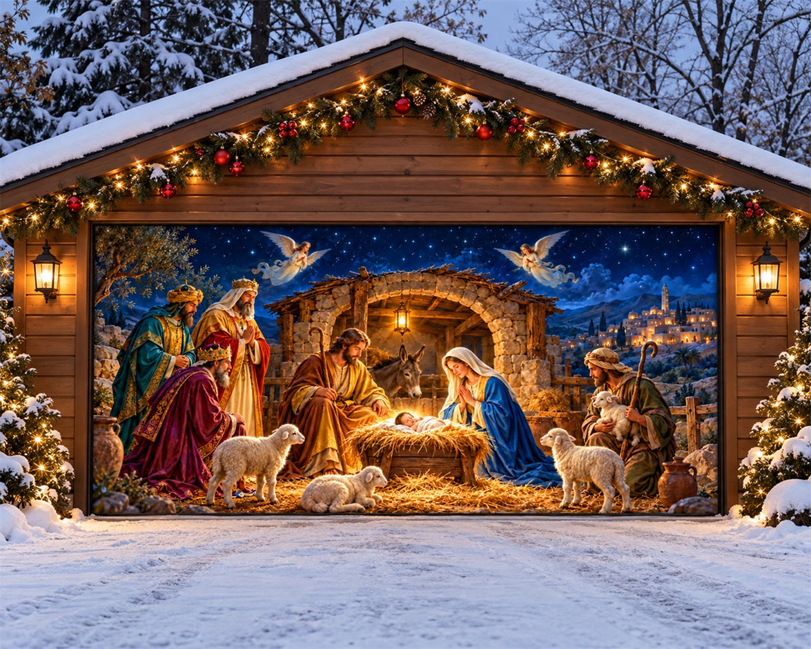 Nativity Christmas Garage Door Cover Starry Three Kings Christmas Garage Door Cover HQ610-28-2 Car