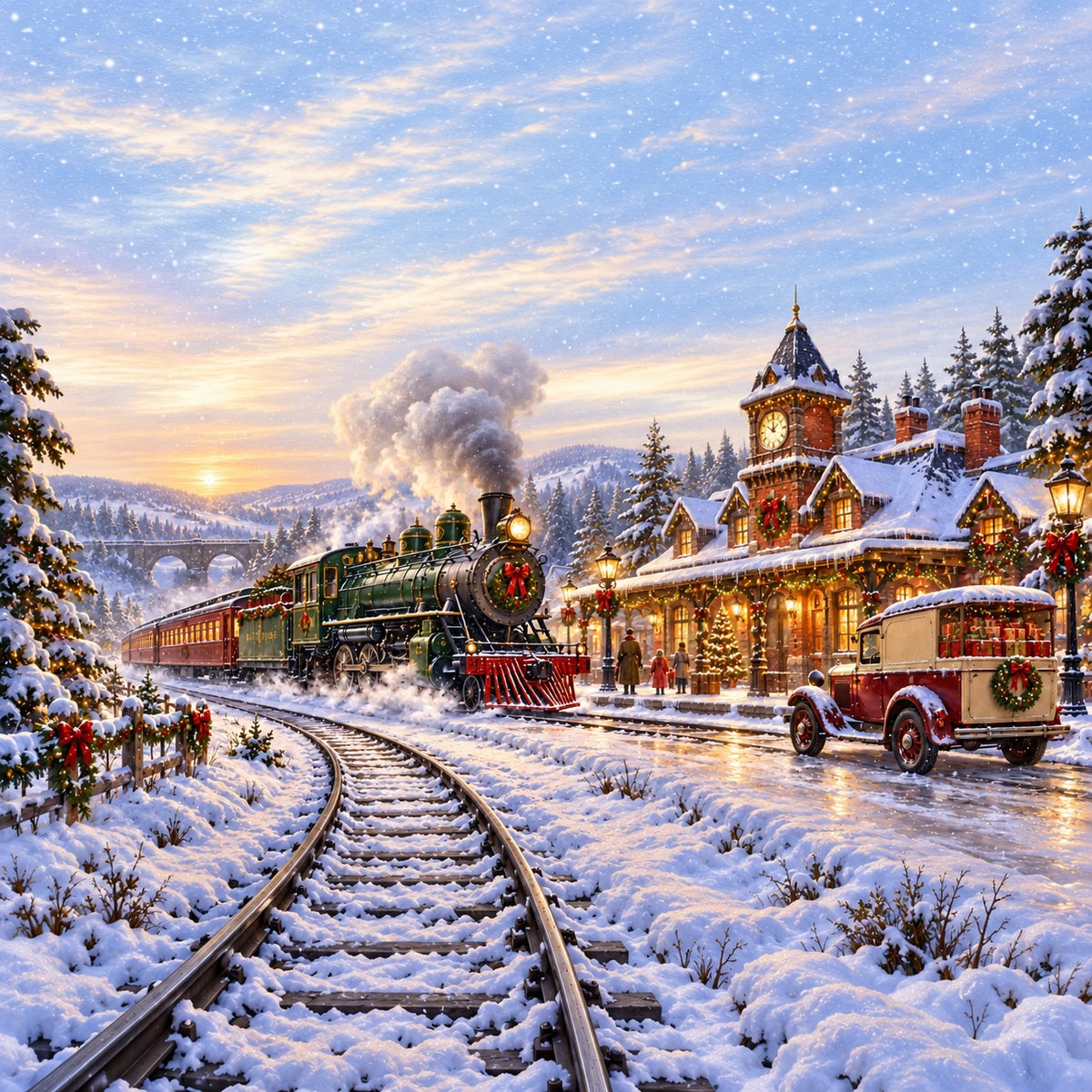 Train Christmas Garage Door Cover Snowy Truck Village Christmas Garage Door Banner Decoration HQ610-3-2 Car