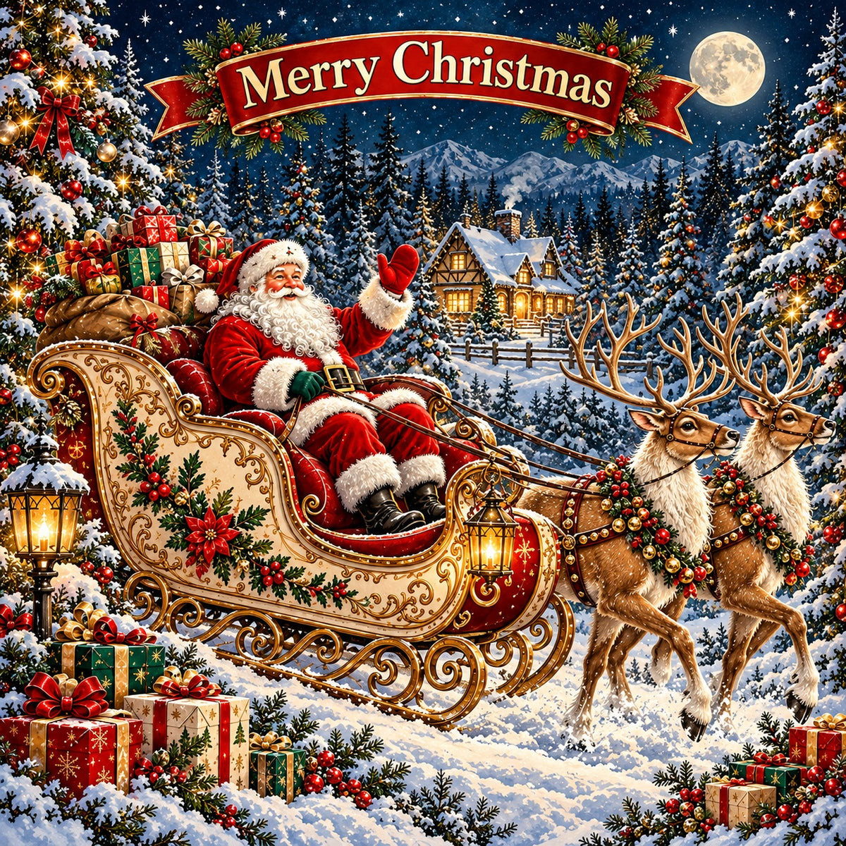 Winter Christmas Garage Door Cover Reindeer Sleigh Village Christmas Garage Door Cover HQ610-31-1 Car