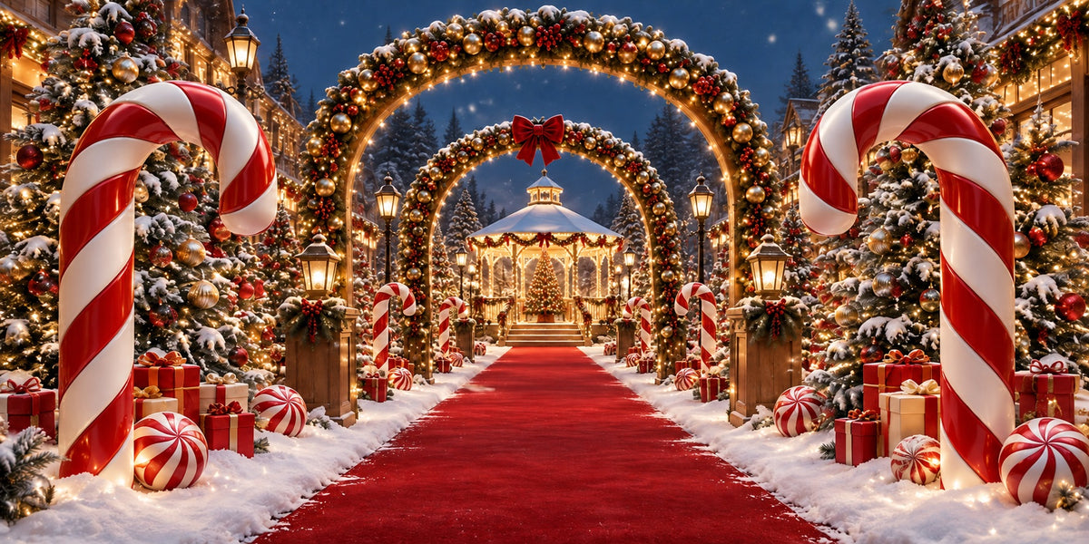 Candy Cane Christmas Garage Door Cover Red Carpet Archway Christmas Garage Door Decor HQ610-33-2 Car