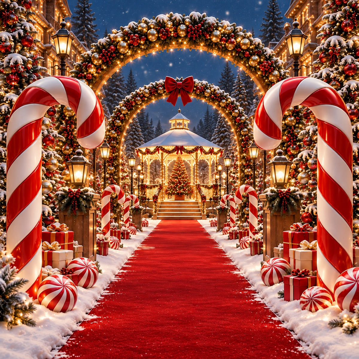 Candy Cane Christmas Garage Door Cover Red Carpet Archway Christmas Garage Door Decor HQ610-33-1 Car