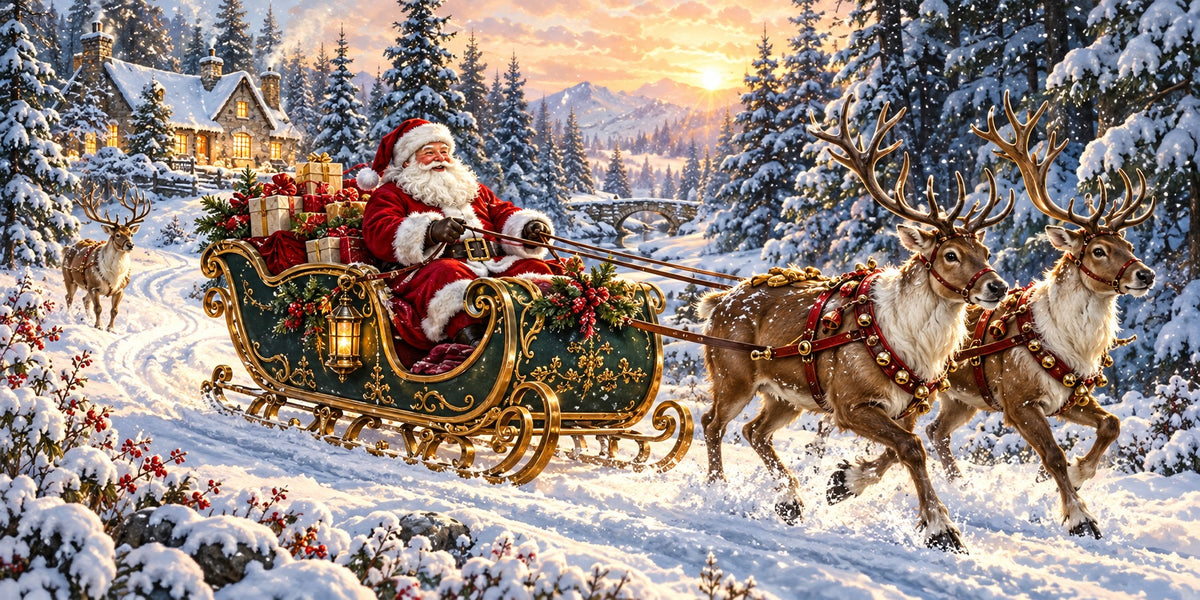 Snow Christmas Garage Door Cover Santa Reindeer Sleigh Christmas Garage Door Banner HQ610-34-2 Car