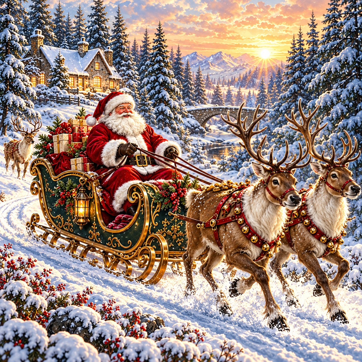 Snow Christmas Garage Door Cover Santa Reindeer Sleigh Christmas Garage Door Banner HQ610-34-1 Car