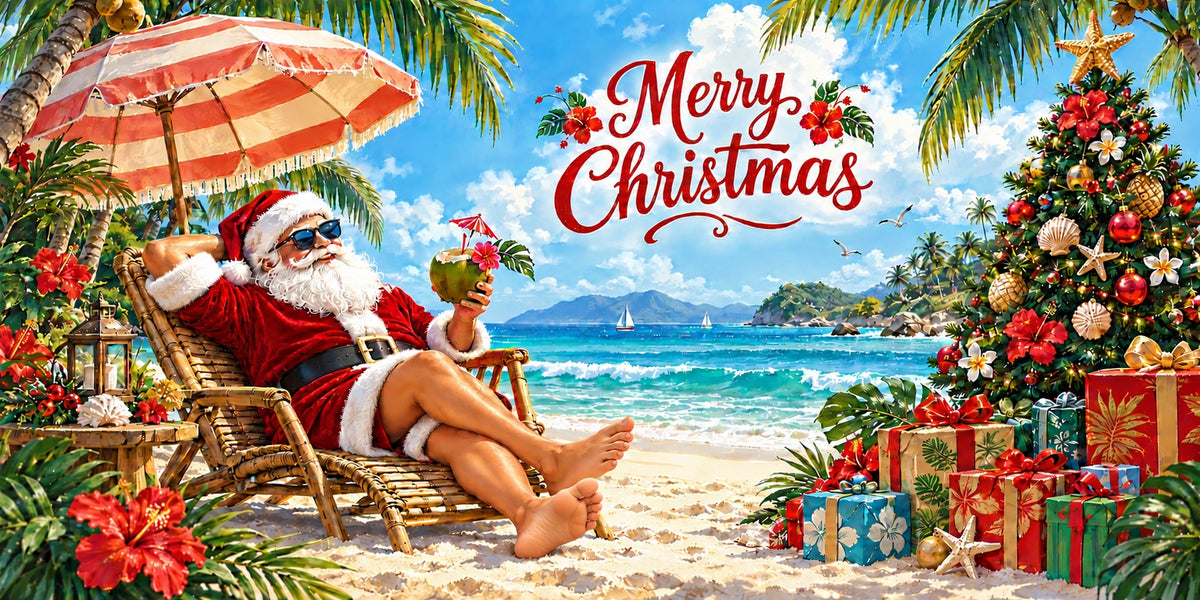 Santa Claus Christmas Garage Door Cover Tropical Sea Beach Outdoor Christmas Garage Door Decoration HQ610-35-2 Car