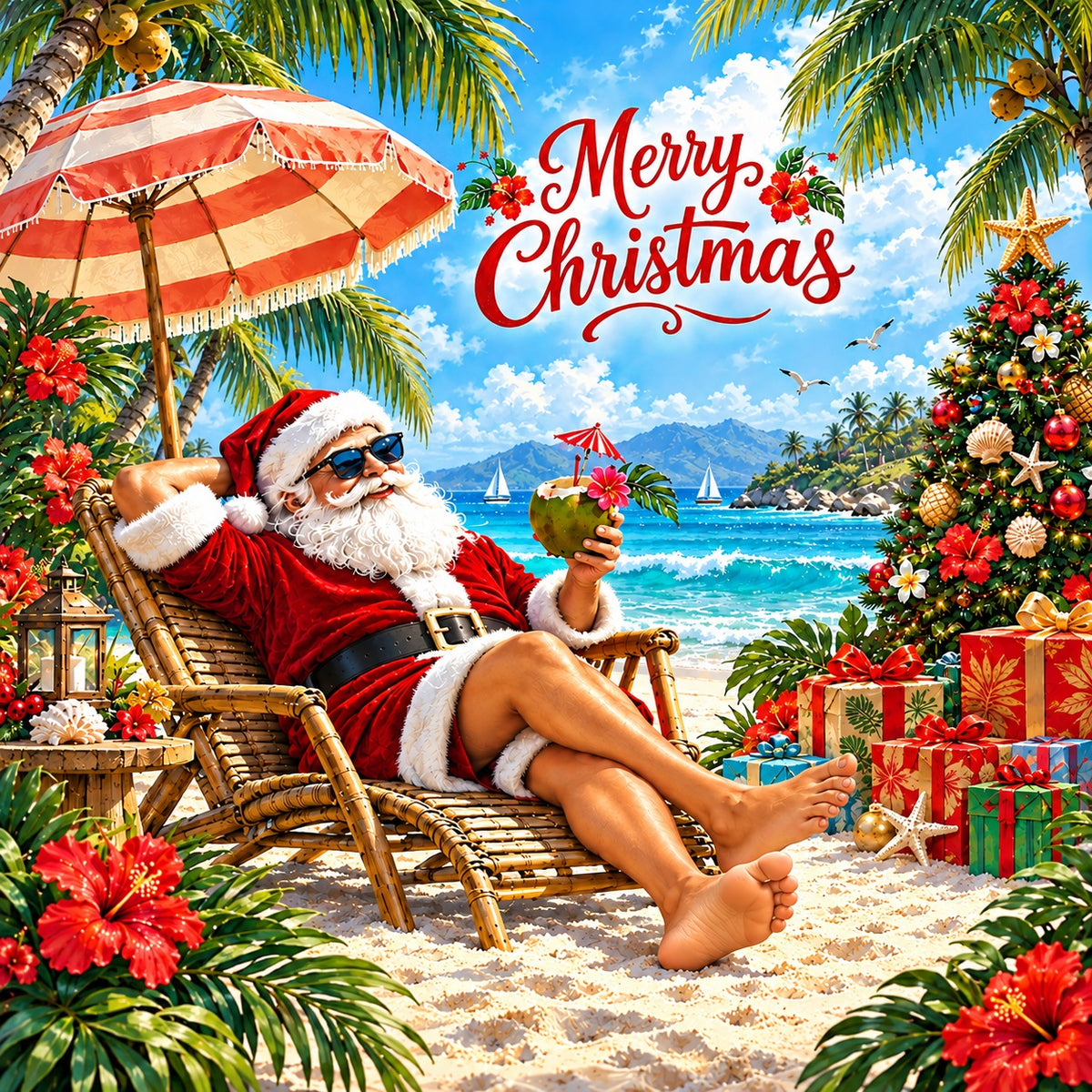 Santa Claus Christmas Garage Door Cover Tropical Sea Beach Outdoor Christmas Garage Door Decoration HQ610-35-1 Car