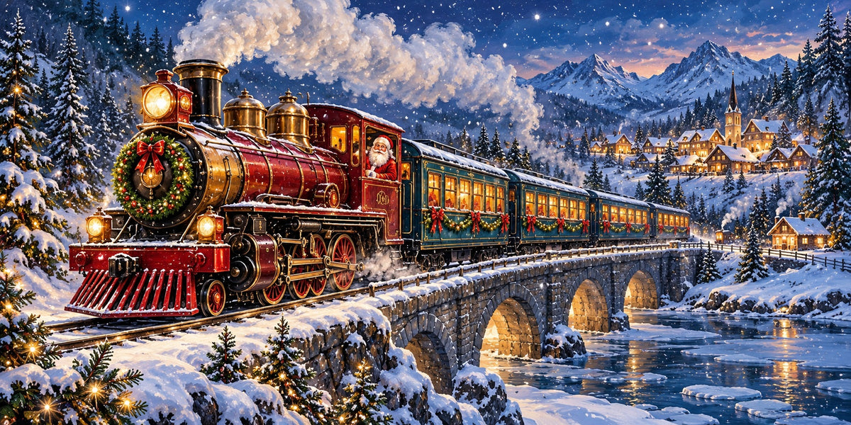 Train Christmas Garage Door Cover Snow Forest Bridge Outdoor Christmas Garage Door Cover HQ610-36-2 Car
