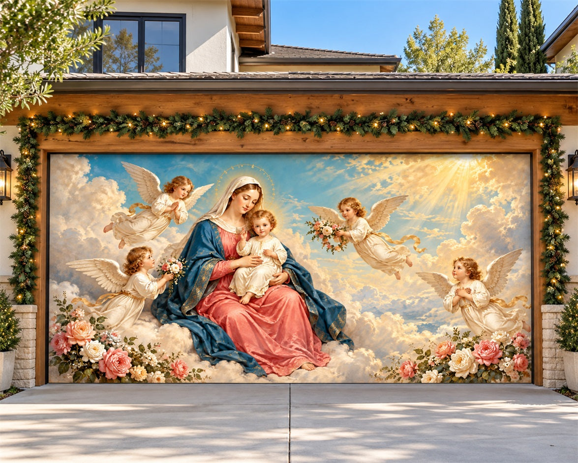 Angel Christmas Garage Door Cover Madonna Child Flower Christmas Garage Door Cover HQ610-37-2 Car