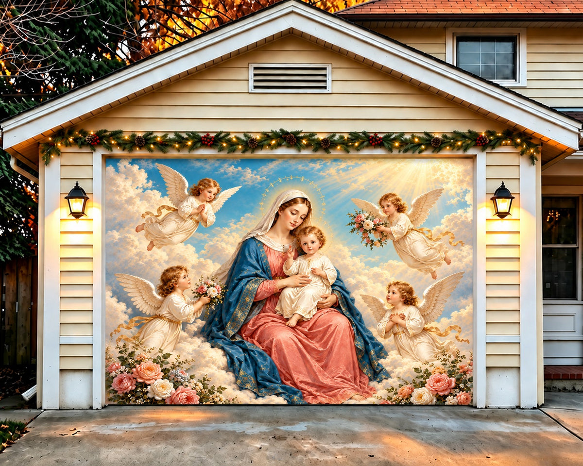 Angel Christmas Garage Door Cover Madonna Child Flower Christmas Garage Door Cover HQ610-37-1 Car