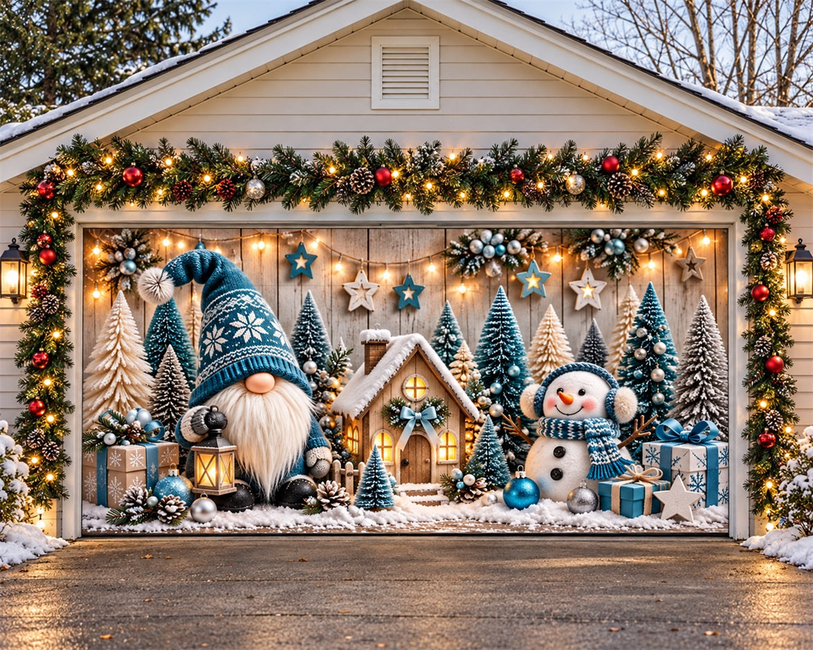 Funny Christmas Garage Door Cover Blue Gnome Snowman Christmas Holiday Garage Door Cover HQ610-38-2 Car