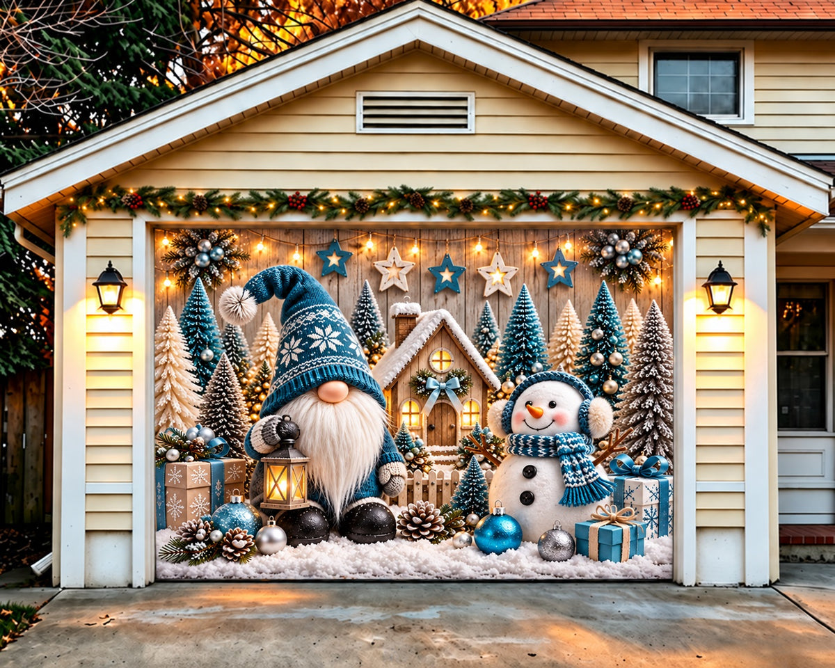 Funny Christmas Garage Door Cover Blue Gnome Snowman Christmas Holiday Garage Door Cover HQ610-38-1 Car