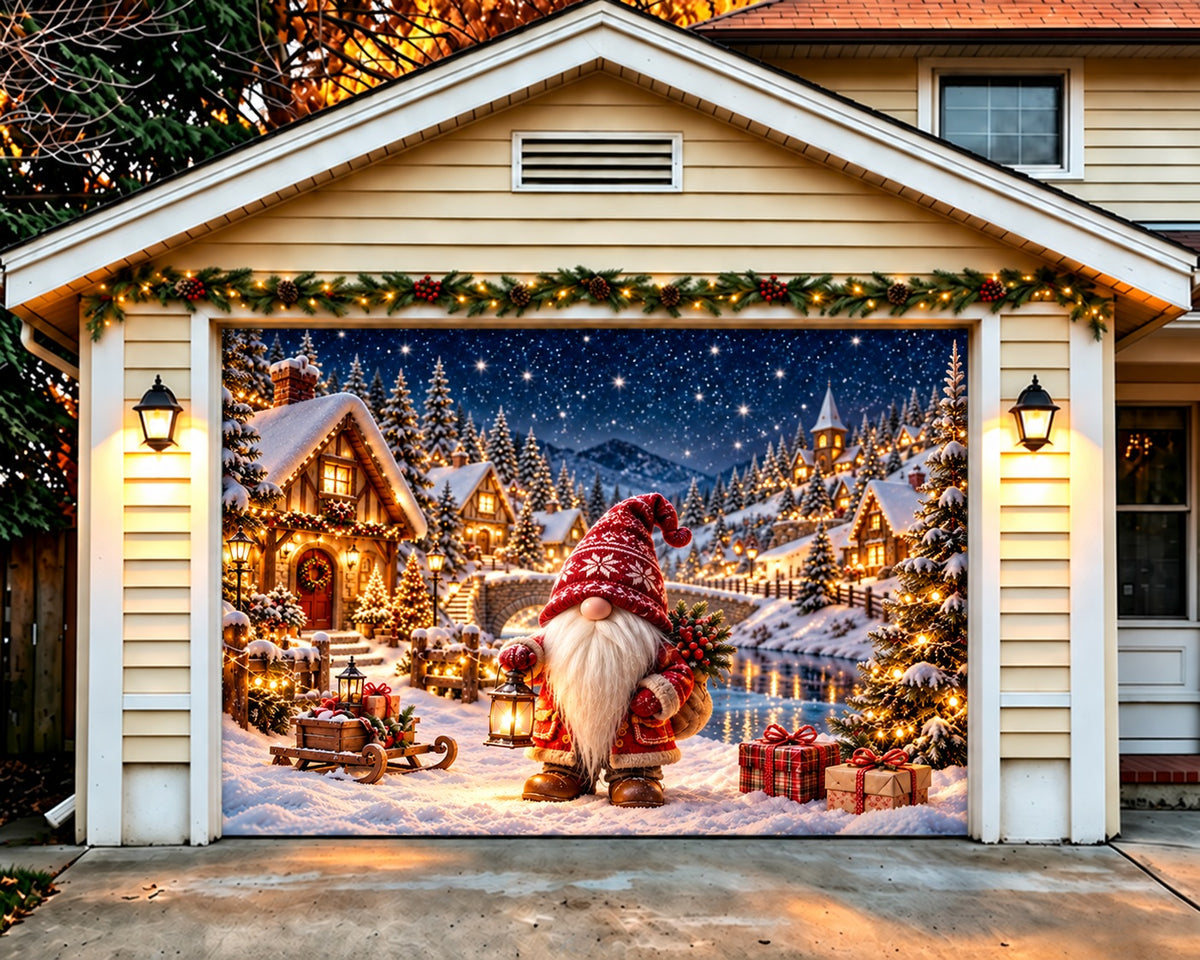Snow Village Christmas Garage Door Cover Lantern Gnome Gifts Christmas Garage Door Cover HQ610-40-1 Car