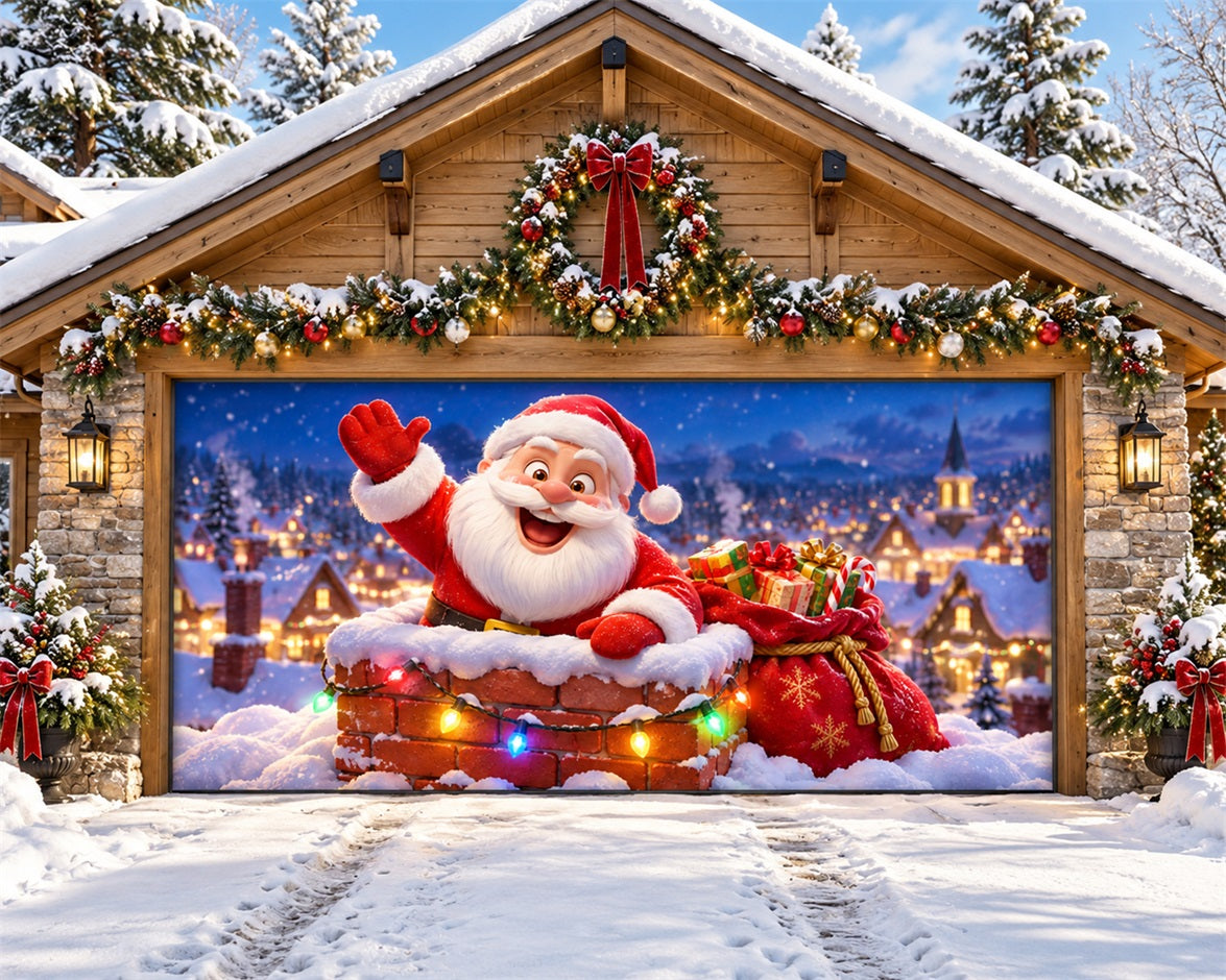 Santa Claus Christmas Garage Door Cover Chimney Arrival Village Christmas Garage Door Banner HQ610-43-2 Car