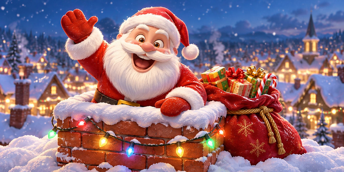 Santa Claus Christmas Garage Door Cover Chimney Arrival Village Christmas Garage Door Banner HQ610-43-2 Car
