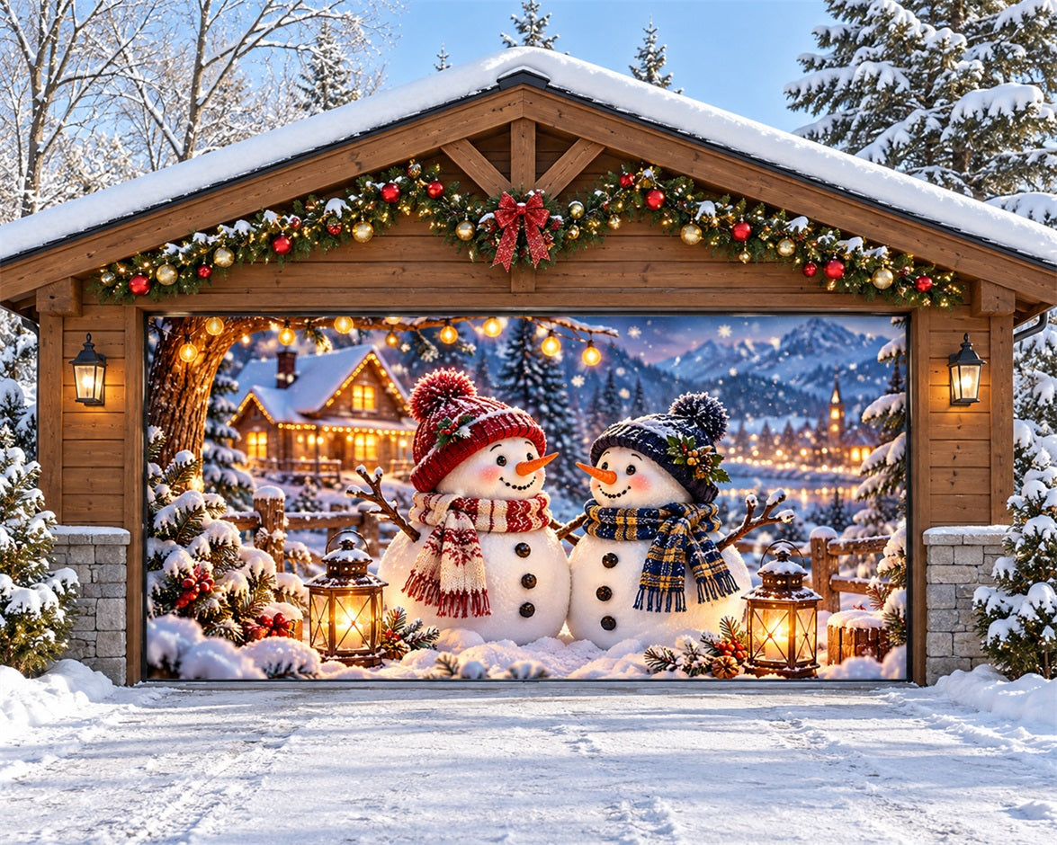 Snowman Christmas Garage Door Cover Village Couple Lanterns Outdoor Christmas Garage Door Decoration HQ610-44-2 Car